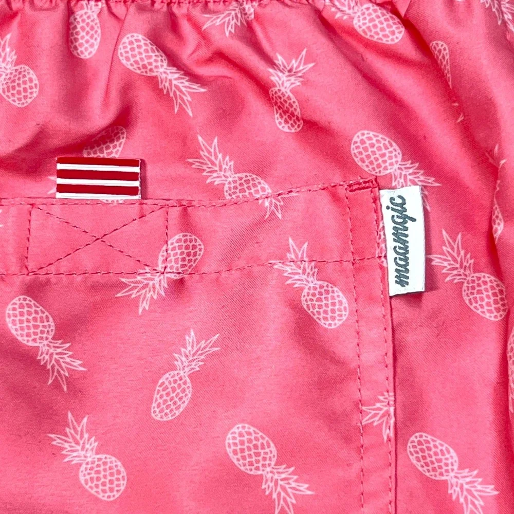 Maamgic‎ Mens Pink Pineapple Print Swim Trunks Mesh Lined Board Shorts Sz Medium